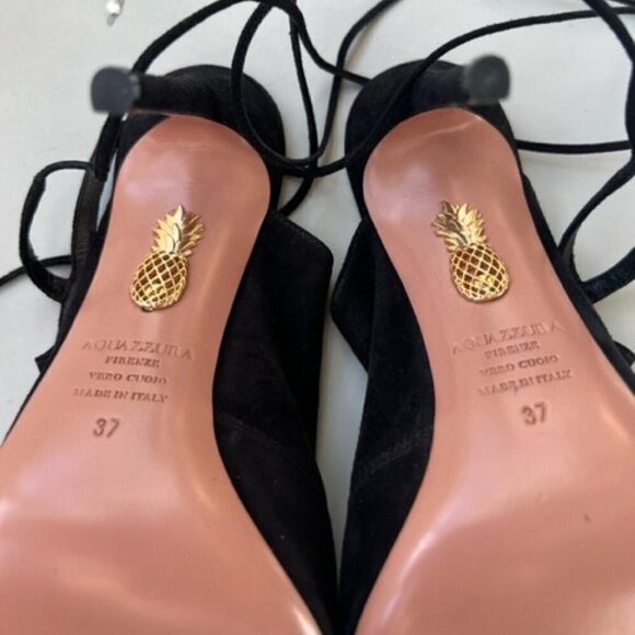 Aquazzura Black Suede Cut-out Tie Back Open-toe Stilettos Heels Pumps - Picture 9 of 10